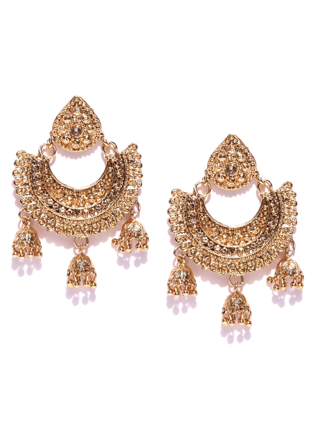 

Zaveri Pearls Gold-Plated Stone-Studded Crescent Shaped Chandbalis