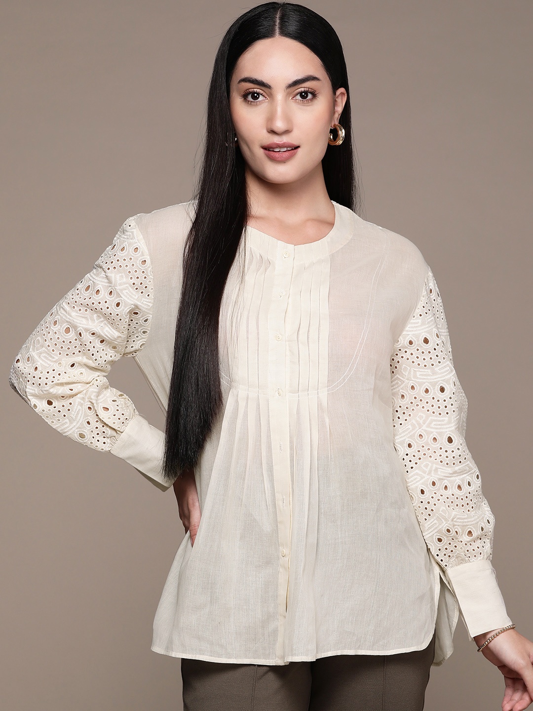 

Ritu Kumar Schiffli Pure Cotton Kurti, Off white