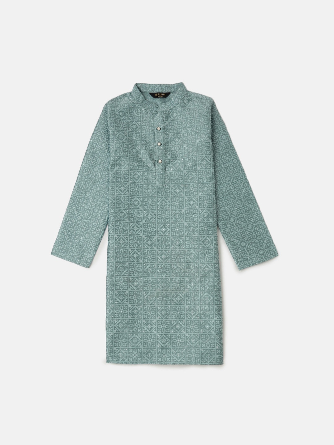 

PIPIN Boys Woven Design Mandarin Collar Kurta, Blue