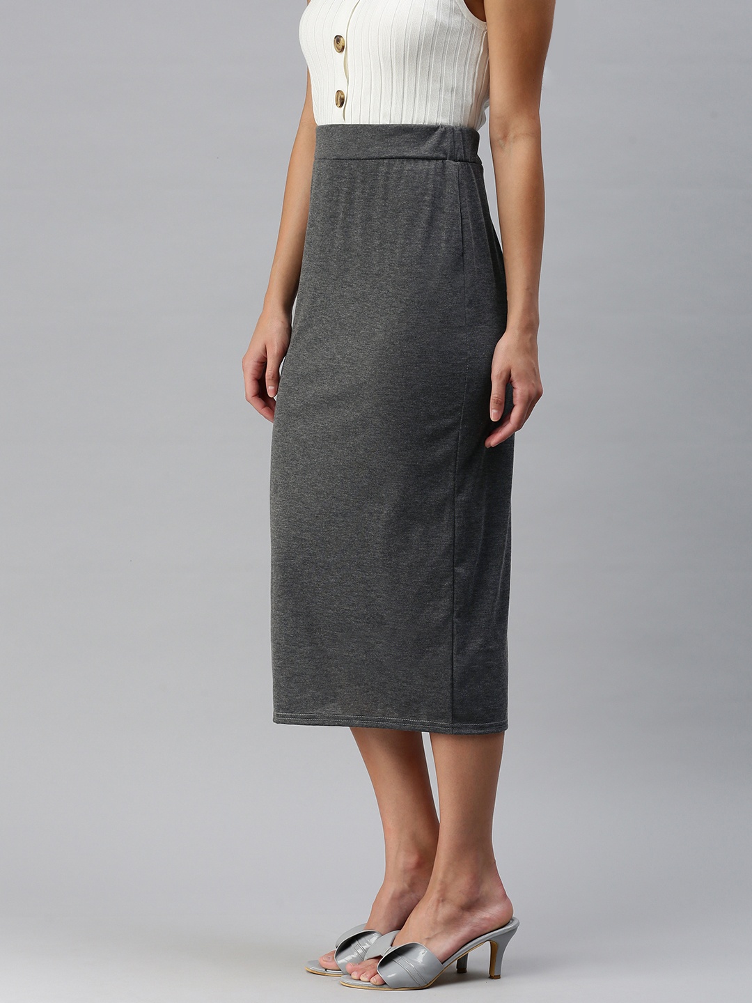 

London Rag Solid Pencil Midi Skirt, Grey