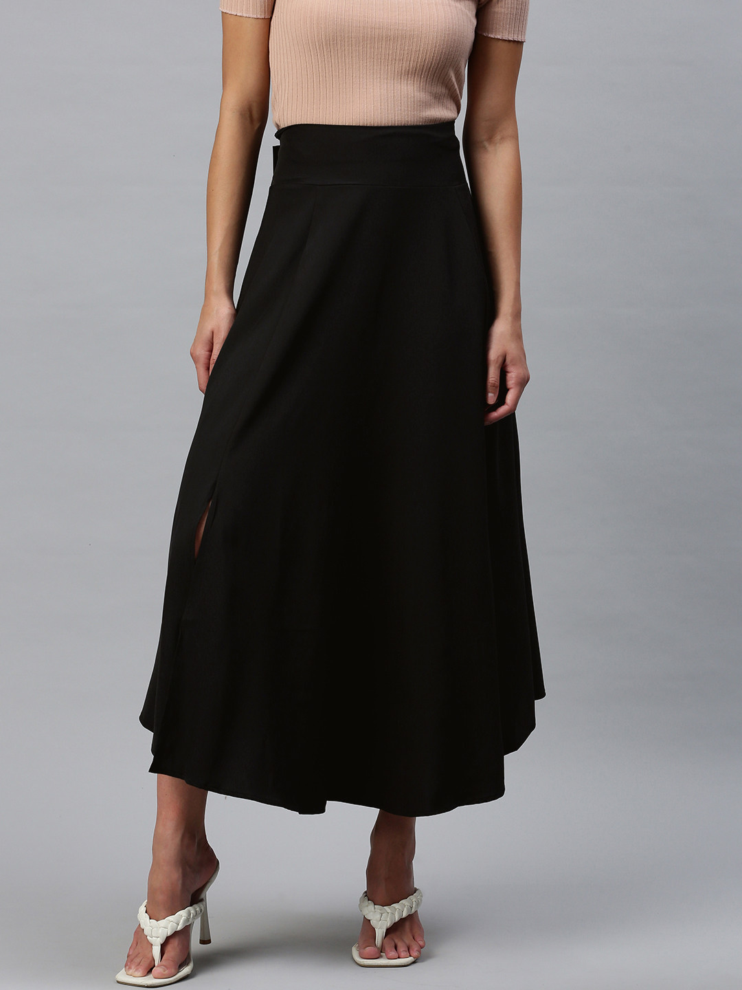 

London Rag Solid Maxi Flared Skirt, Black
