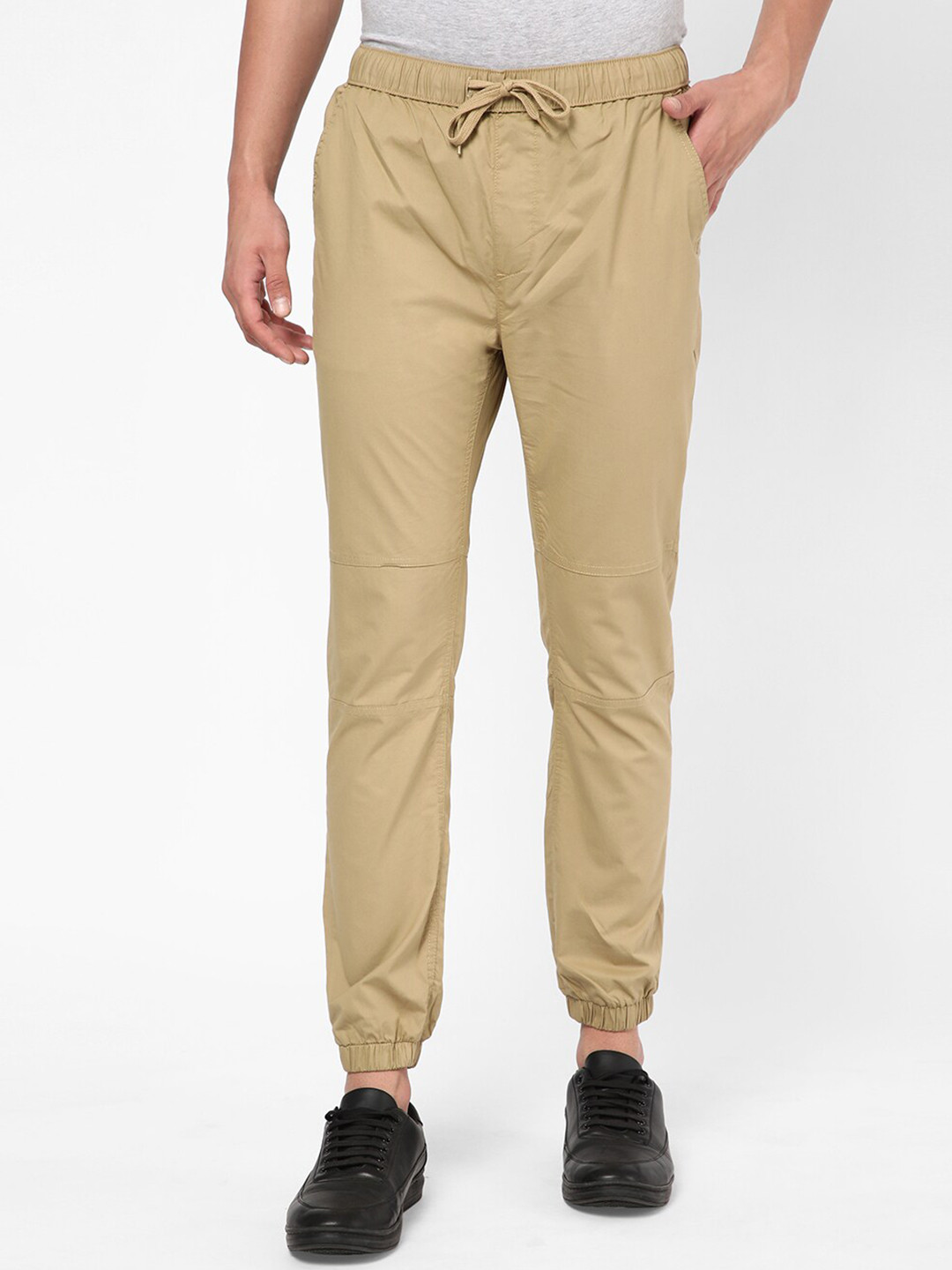 

R&B Men Regular Fit Mid-Rise Cotton Joggers, Khaki