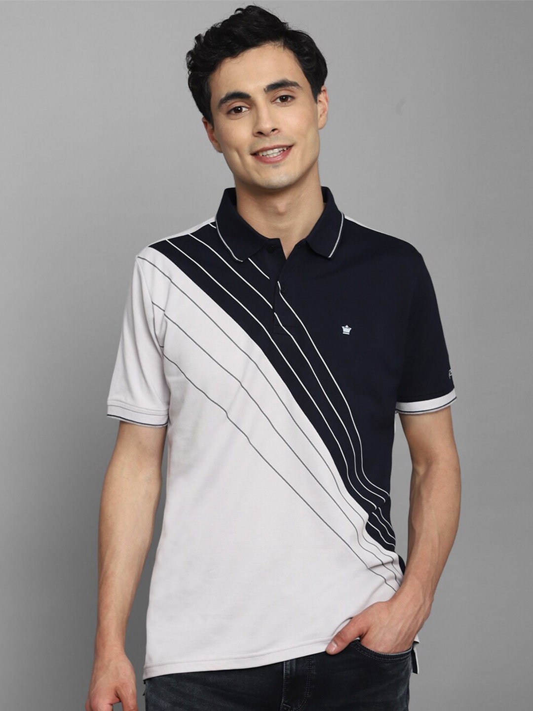 

Louis Philippe Colourblocked Polo Collar Pure Cotton T-shirt, White