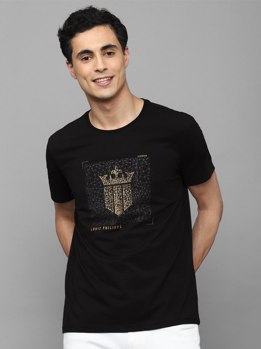 

Louis Philippe Sport Typography Printed Slim Fit Pure Cotton T-shirt, Black