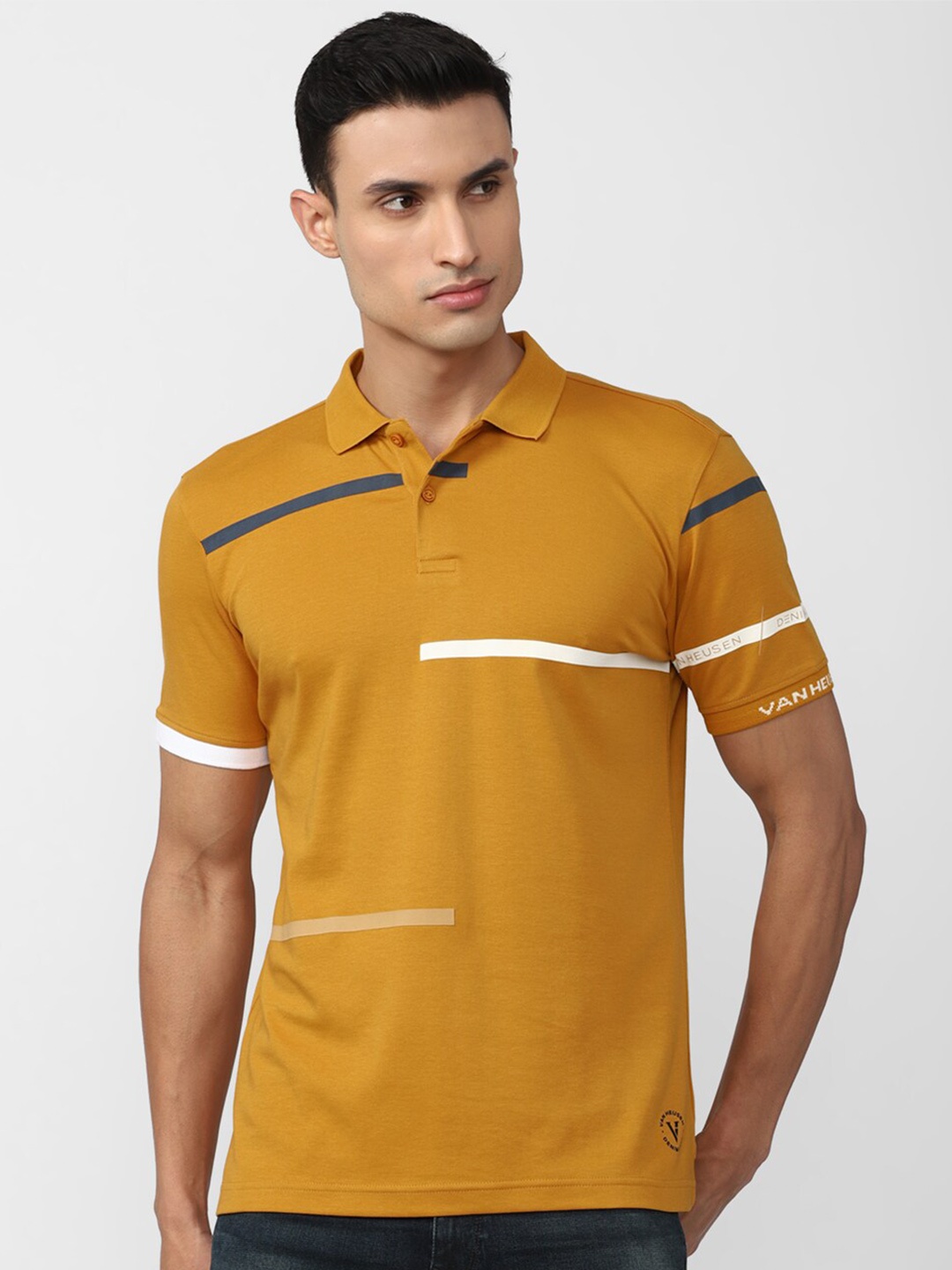 

VAN HEUSEN DENIM LABS Polo Collar Striped T-shirt, Yellow