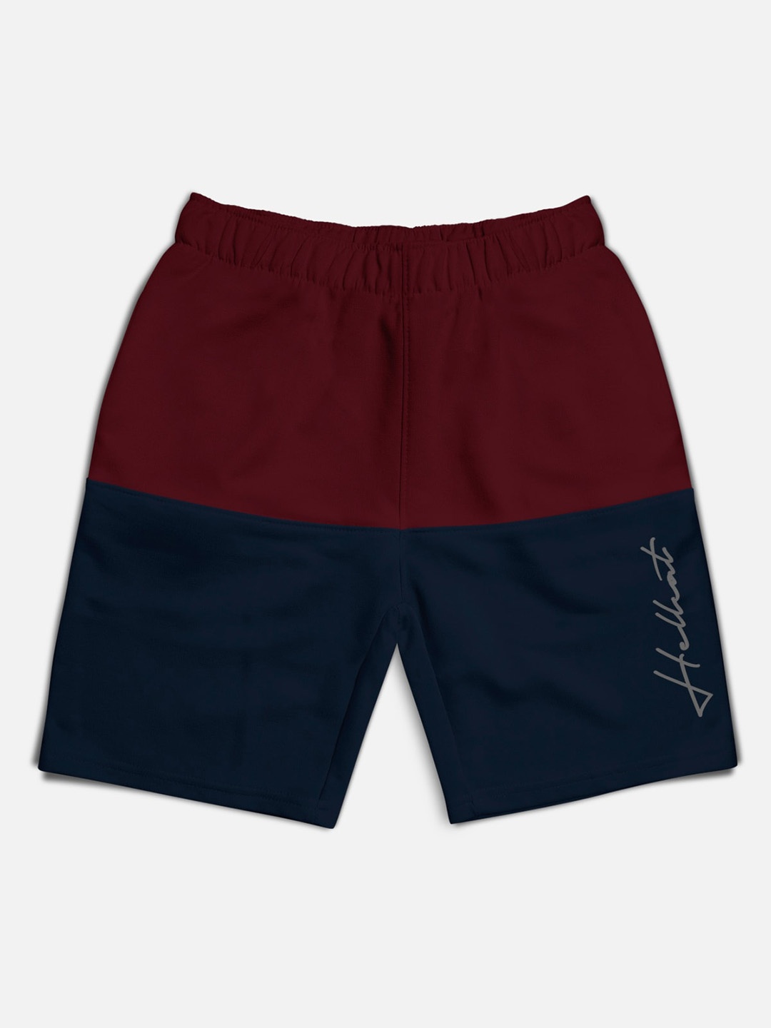 

HELLCAT Boys Mid Rise Colourblocked Cotton Sports Shorts, Burgundy
