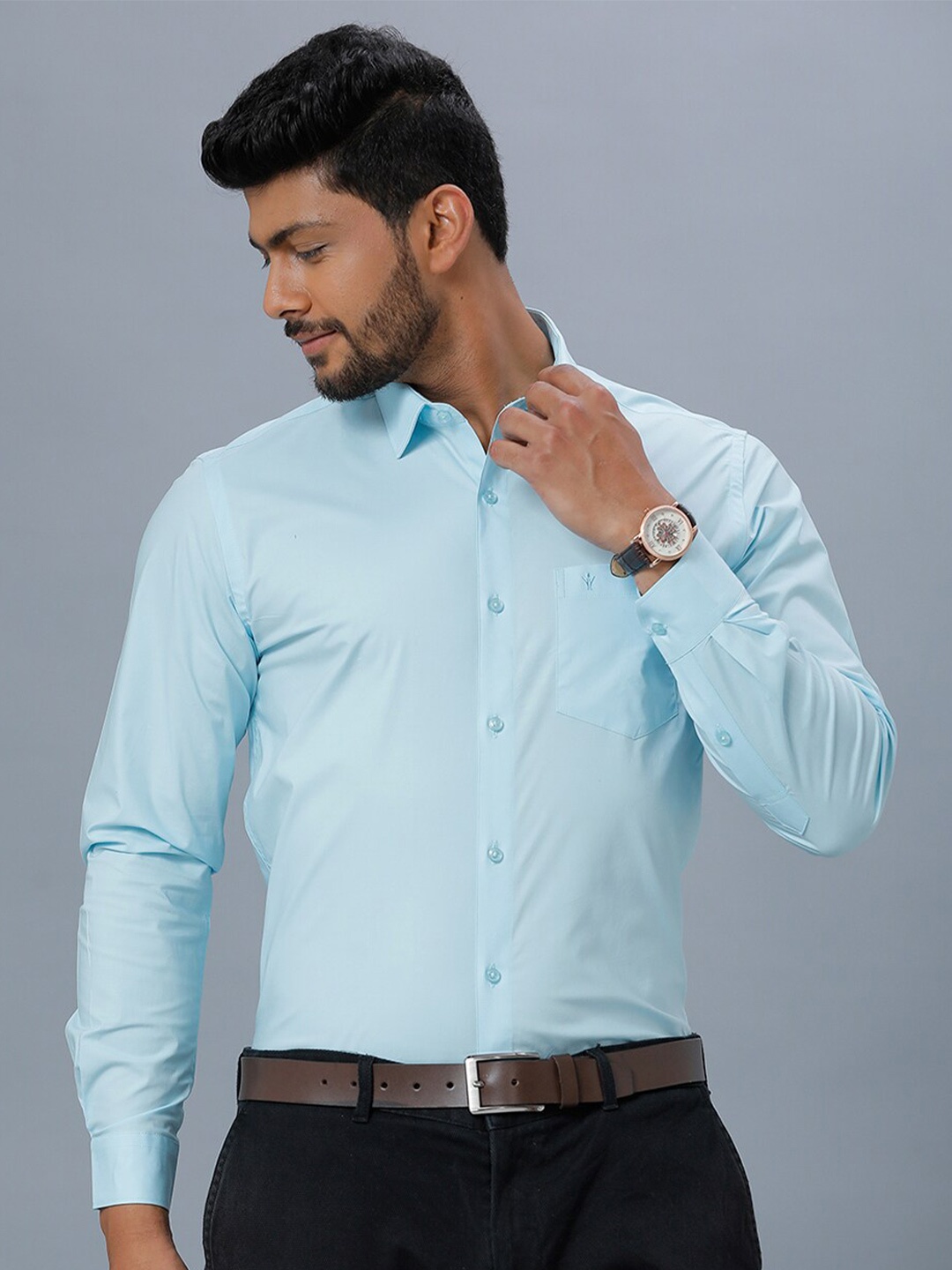 

Ramraj Men Cotton Long Sleeves Opaque Formal Shirt, Blue