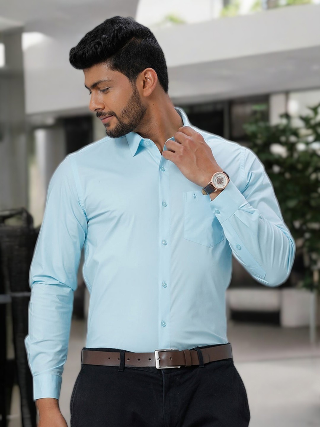 

Ramraj Men Cotton Long Sleeves Opaque Formal Shirt, Blue