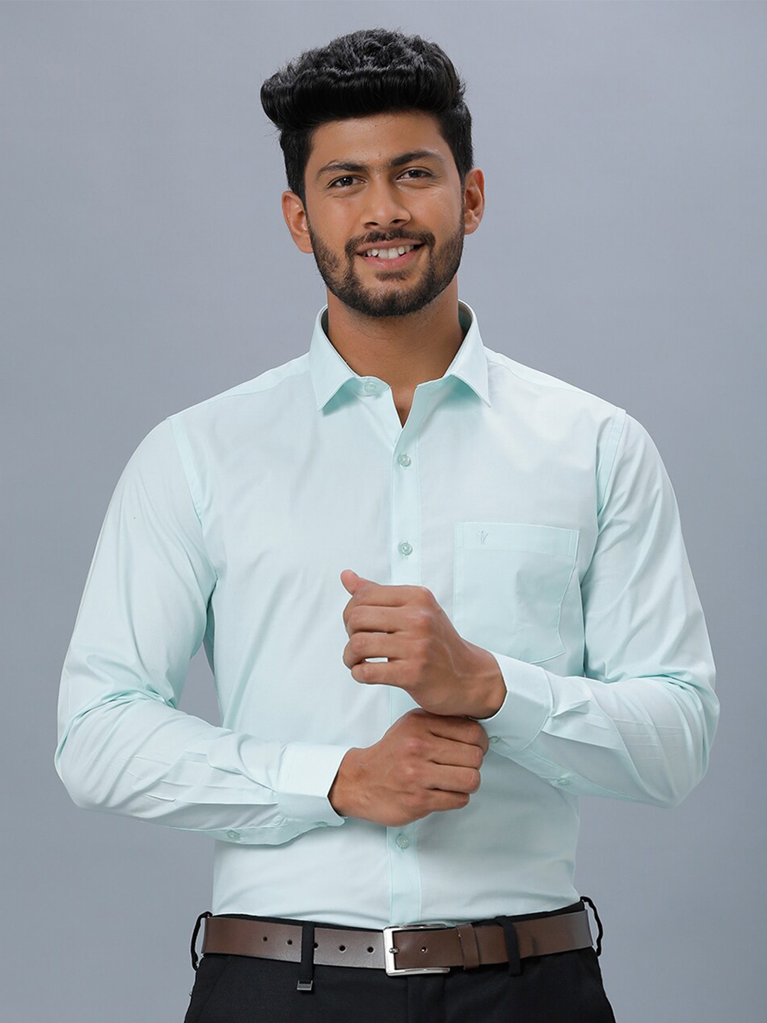 

Ramraj Men Cotton Long Sleeves Opaque Formal Shirt, Blue