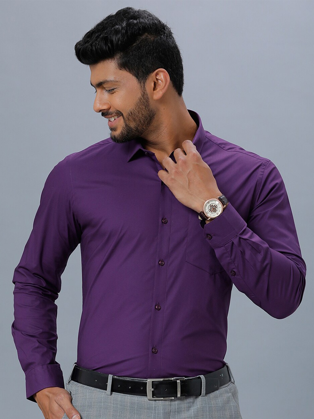 

Ramraj Spread Collar Opaque Cotton Formal Shirt, Purple