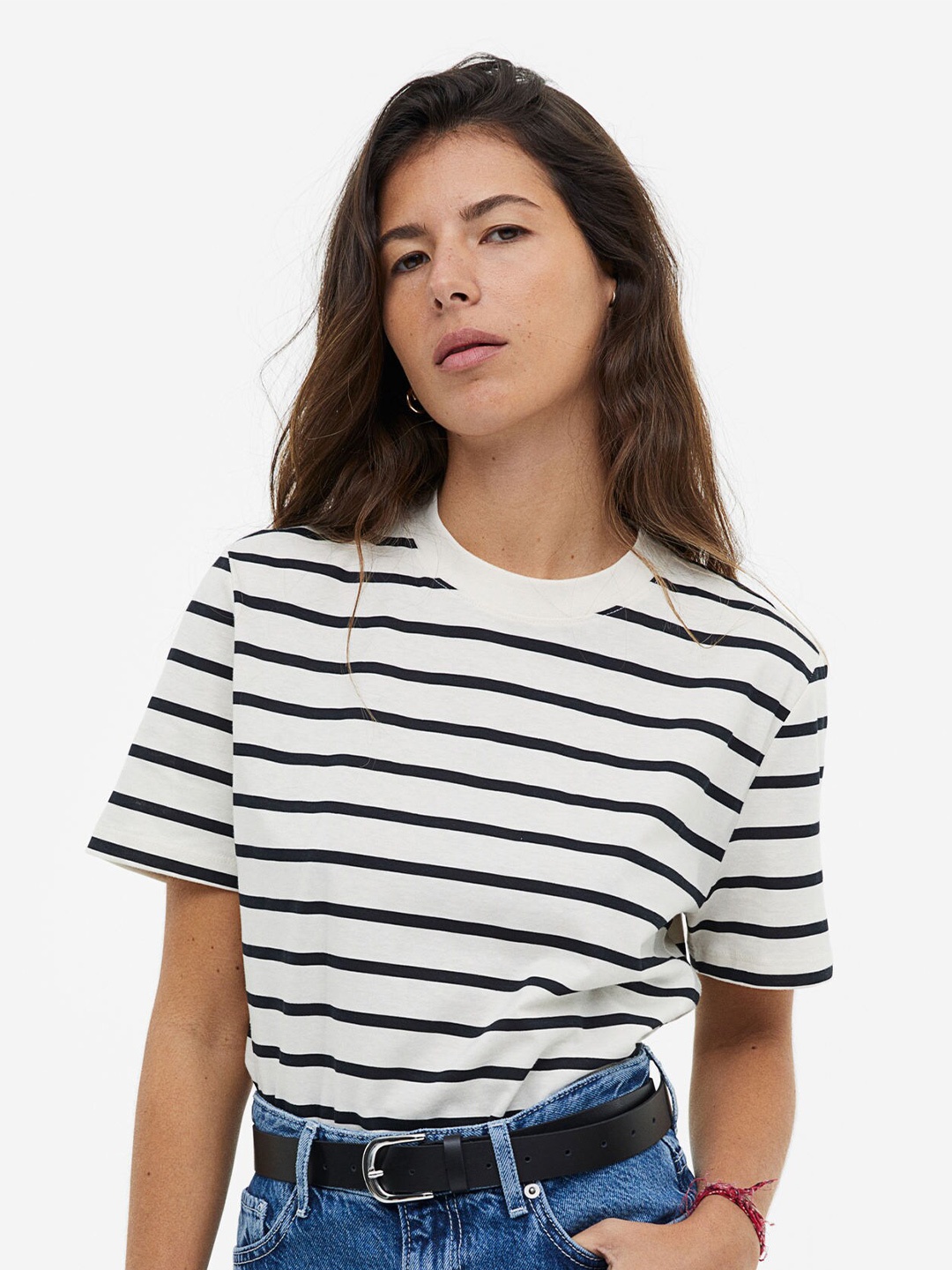 

H&M Women Cotton T-shirt, Off white