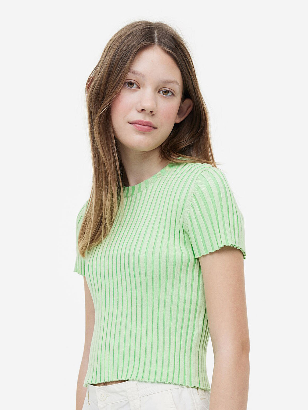 

H&M Girls Rib-Knit Top, Green