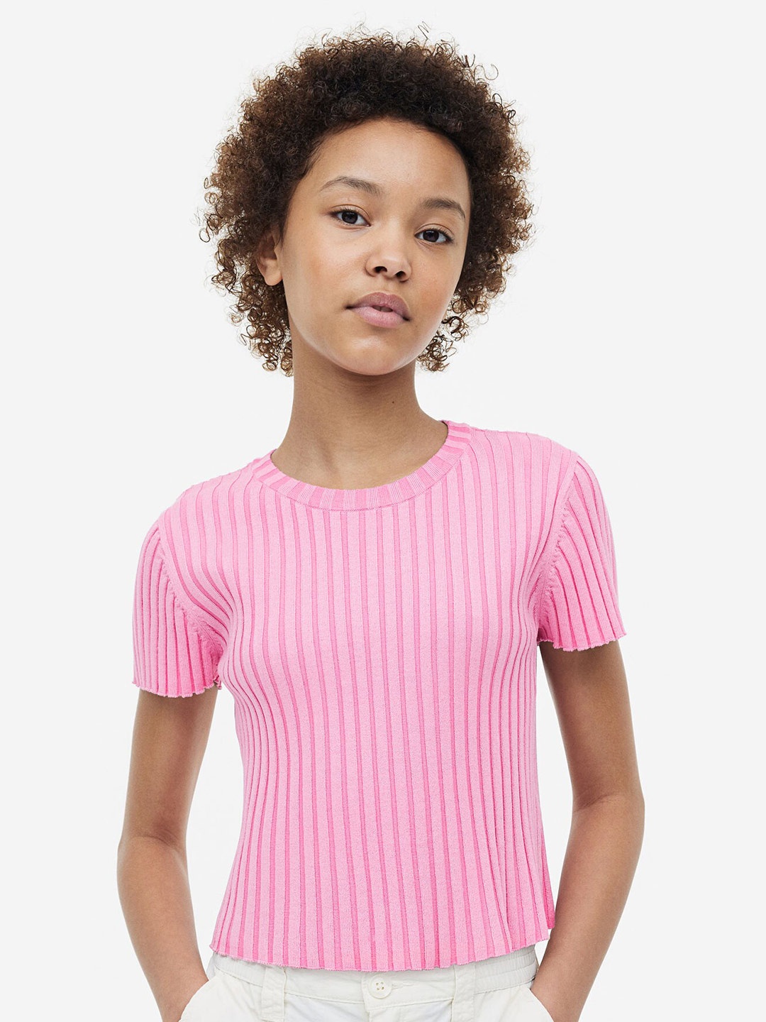 

H&M Girls Rib-Knit Top, Pink