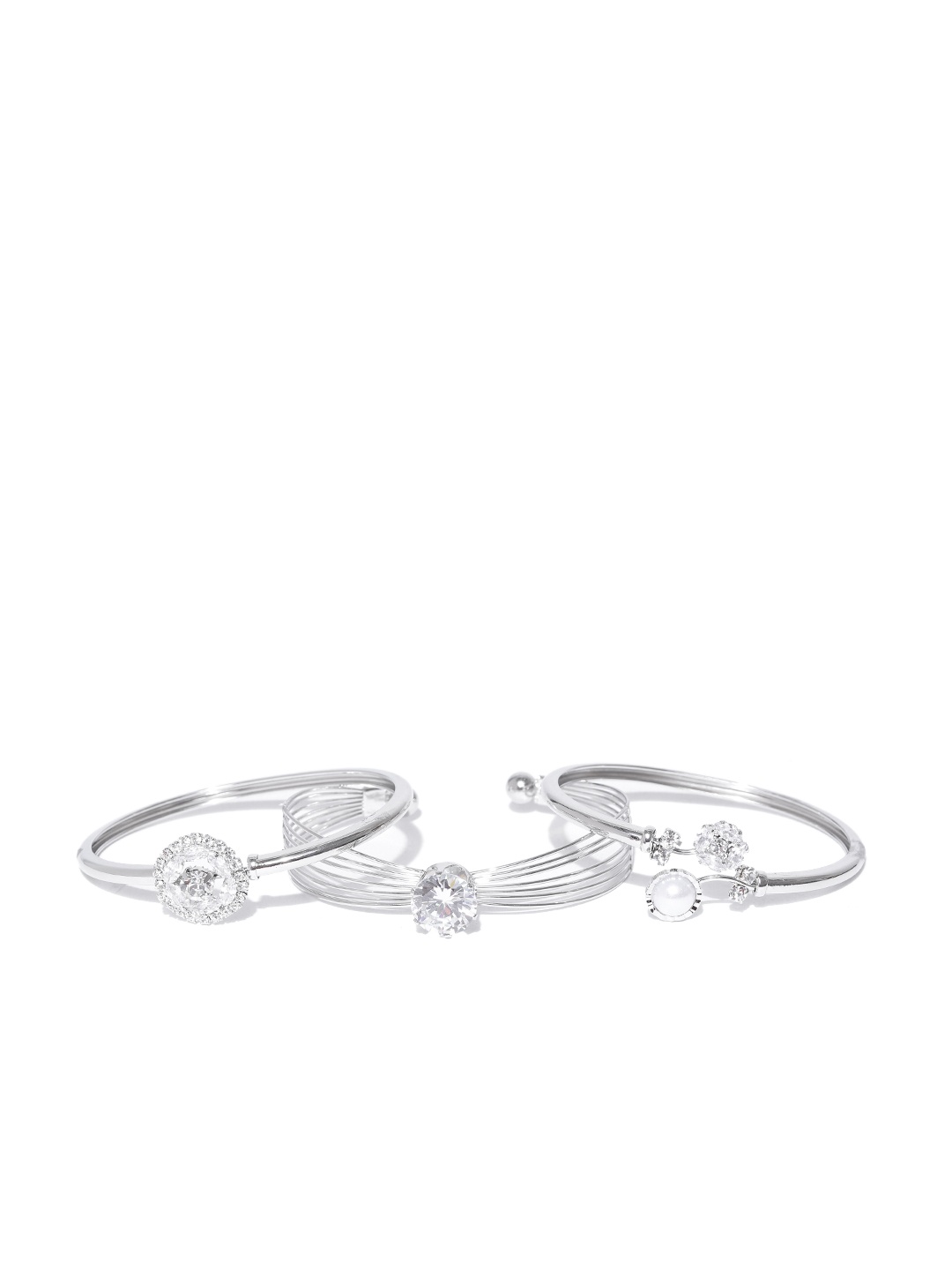 

Zaveri Pearls Set of 3 Silver-Plated Bangle-Style Bracelet, Off white