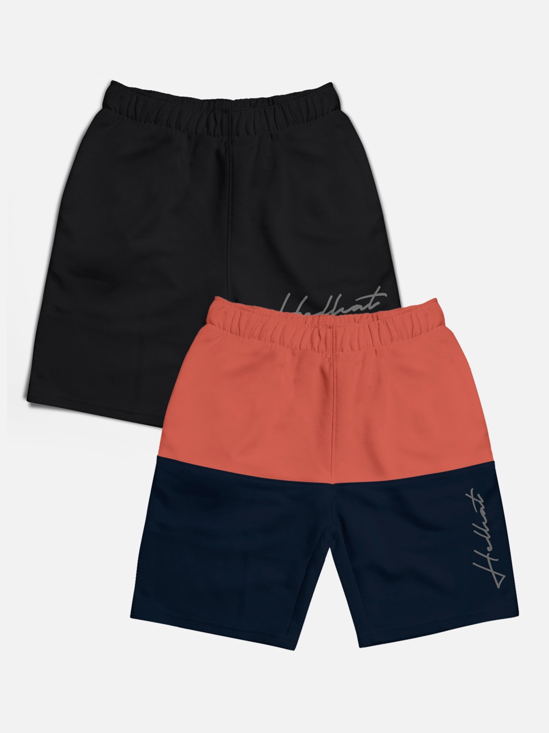 

HELLCAT Boys Pack Of 2 Typography Printed Mid-Rise Cotton Shorts, Orange