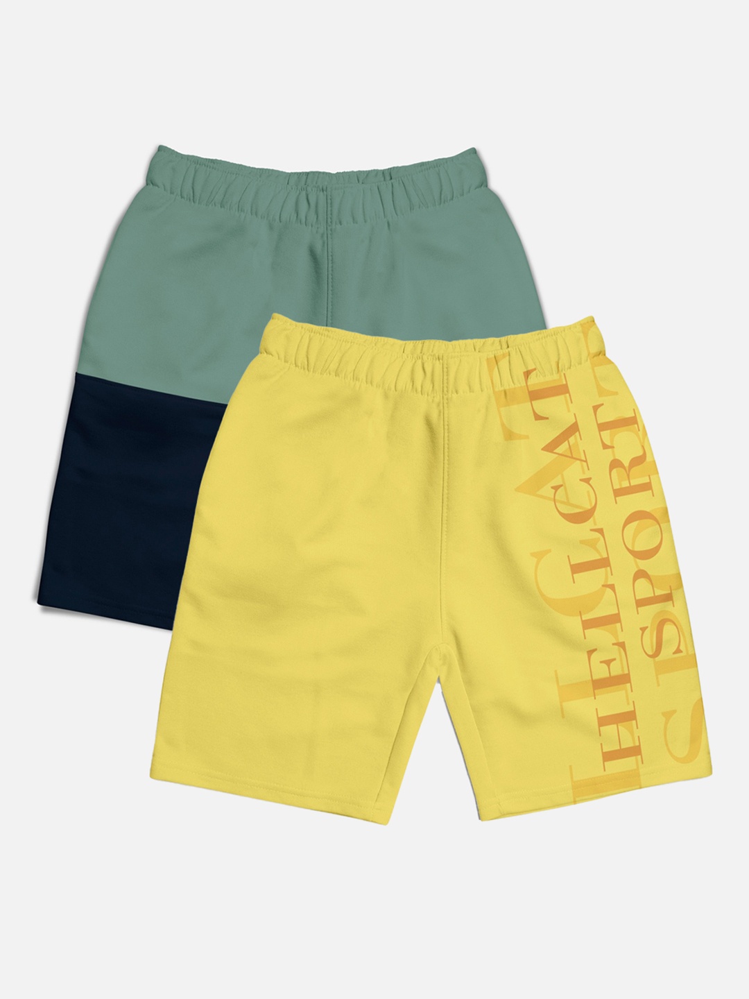 

HELLCAT Boys Pack Of 2 Mid-Rise Printed Cotton Shorts, Sea green