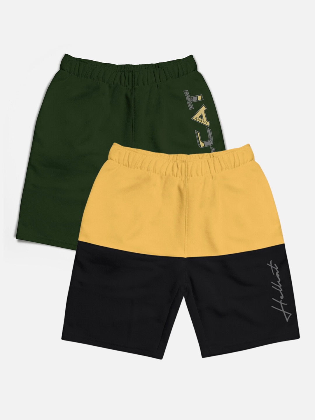 

HELLCAT Boys Pack Of 2 Colourblocked Cotton Shorts, Yellow