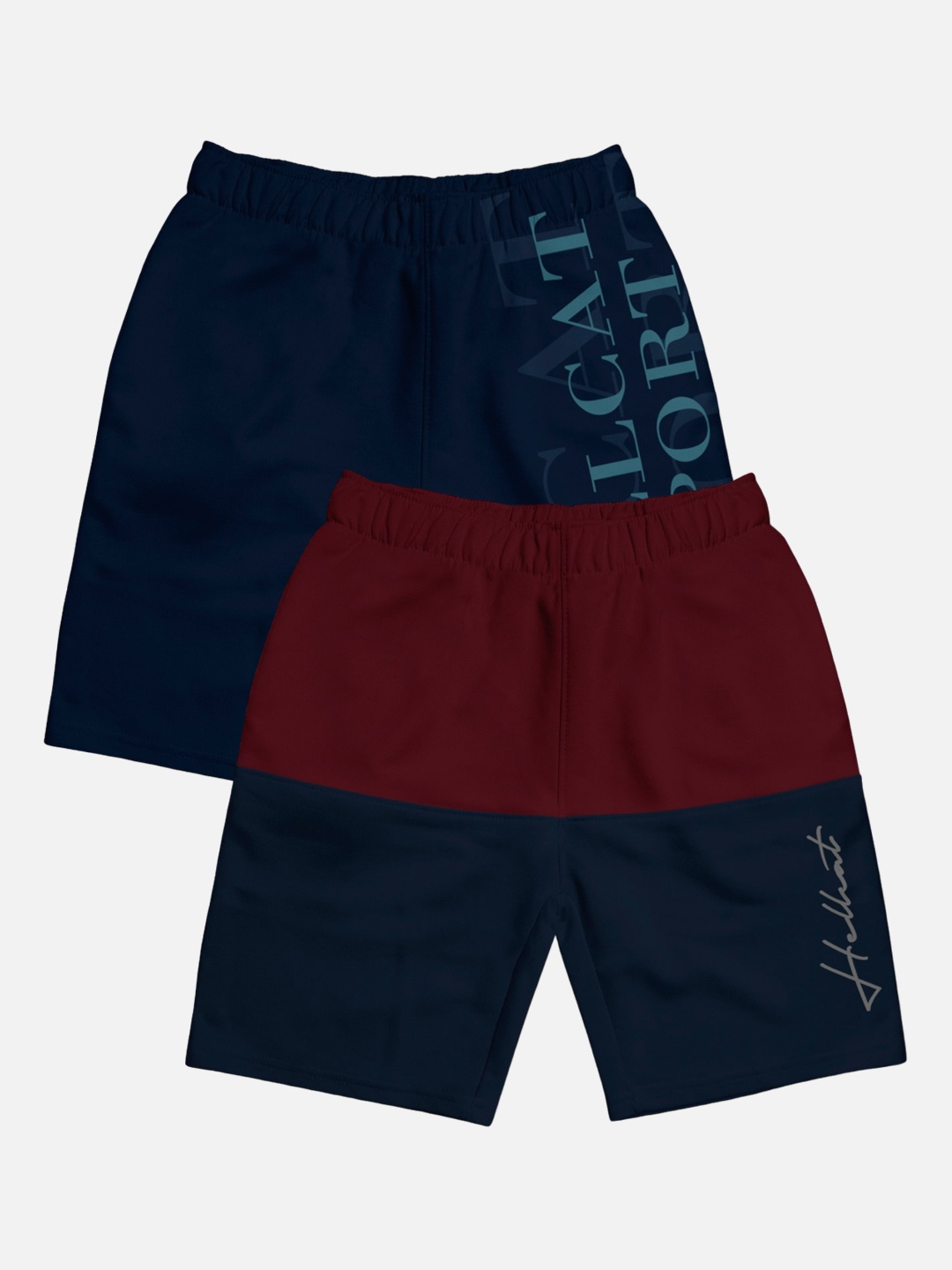 

HELLCAT Boys Pack Of 2 Typography Printed Cotton Shorts, Burgundy
