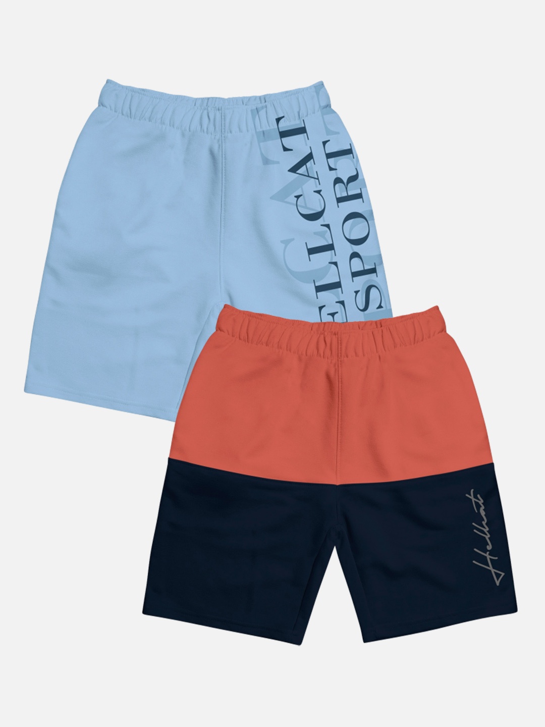 HELLCAT Boys Pack Of 2 Typography Printed Cotton Shorts, Orange