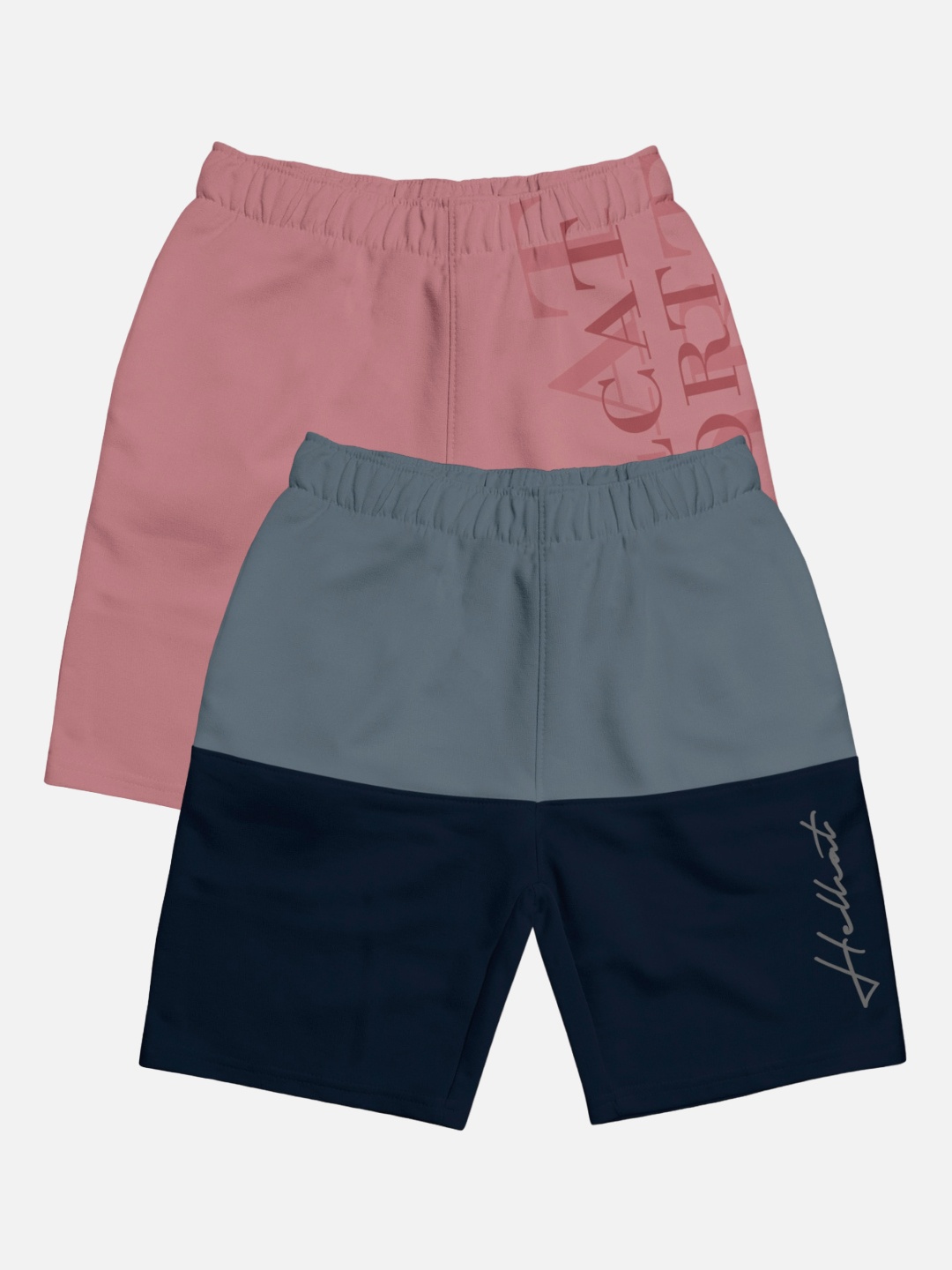 

HELLCAT Boys Pack Of 2 Typography Printed Cotton Shorts, Grey