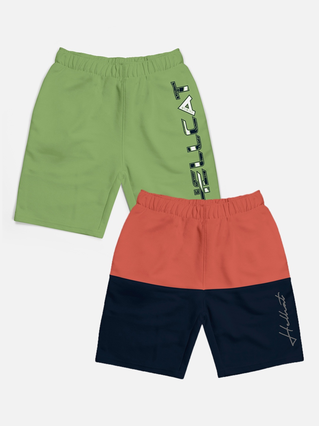 

HELLCAT Pack of 2 Boys Mid Rise Printed Cotton Shorts, Green