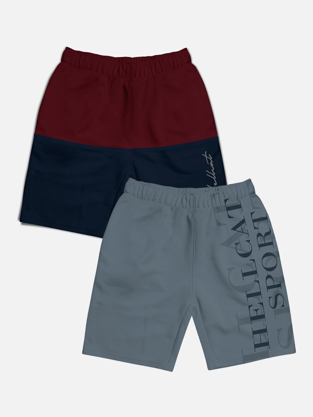 

HELLCAT Boys Pack Of 2 Typography Printed Cotton Shorts, Grey