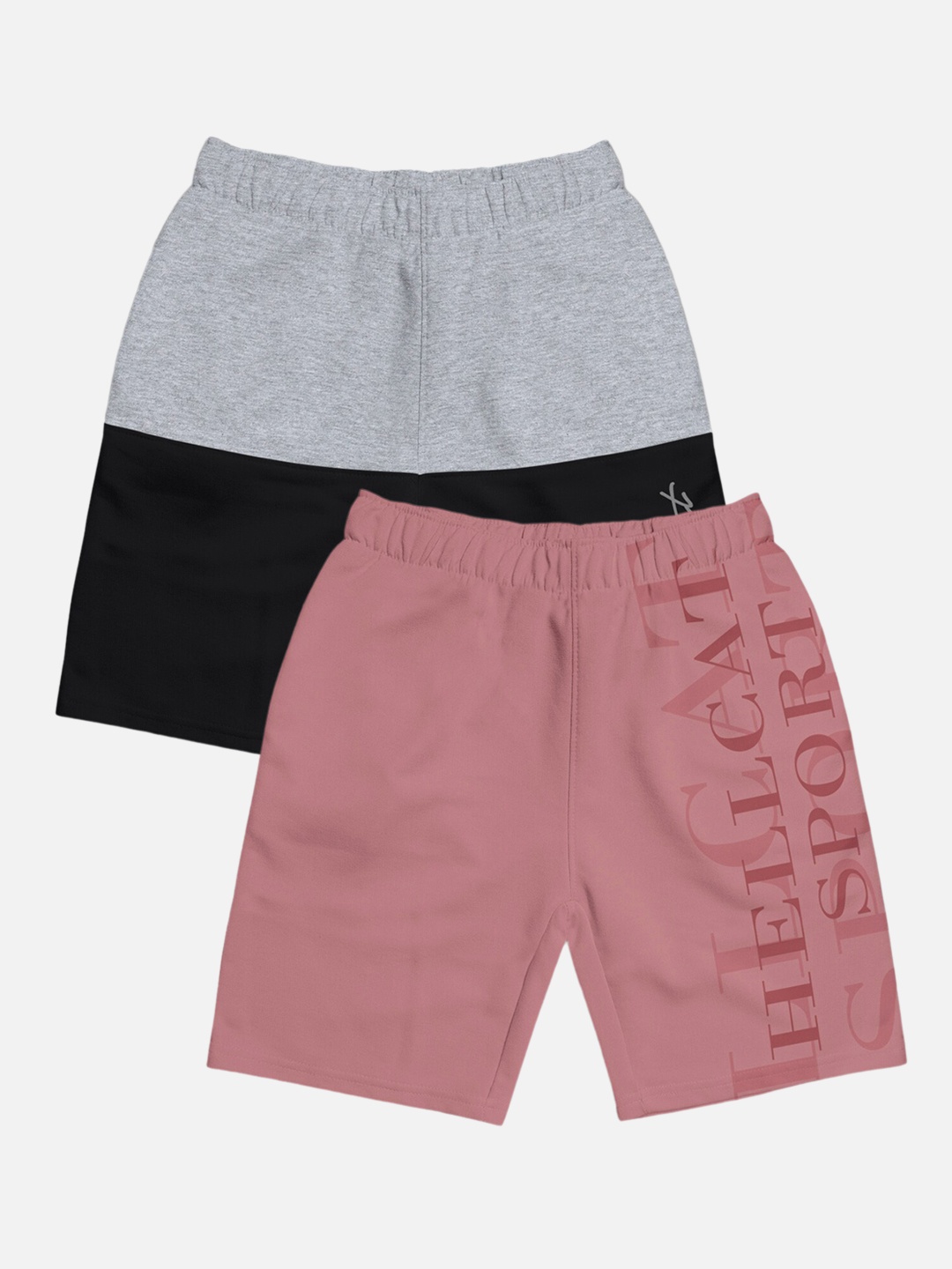 

HELLCAT Boys Pack Of 2 Typography Printed Mid-Rise Cotton Shorts, Pink