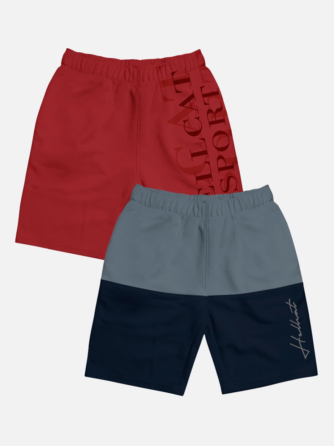 

HELLCAT Boys Pack Of 2 Typography Printed Mid-Rise Cotton Shorts, Maroon