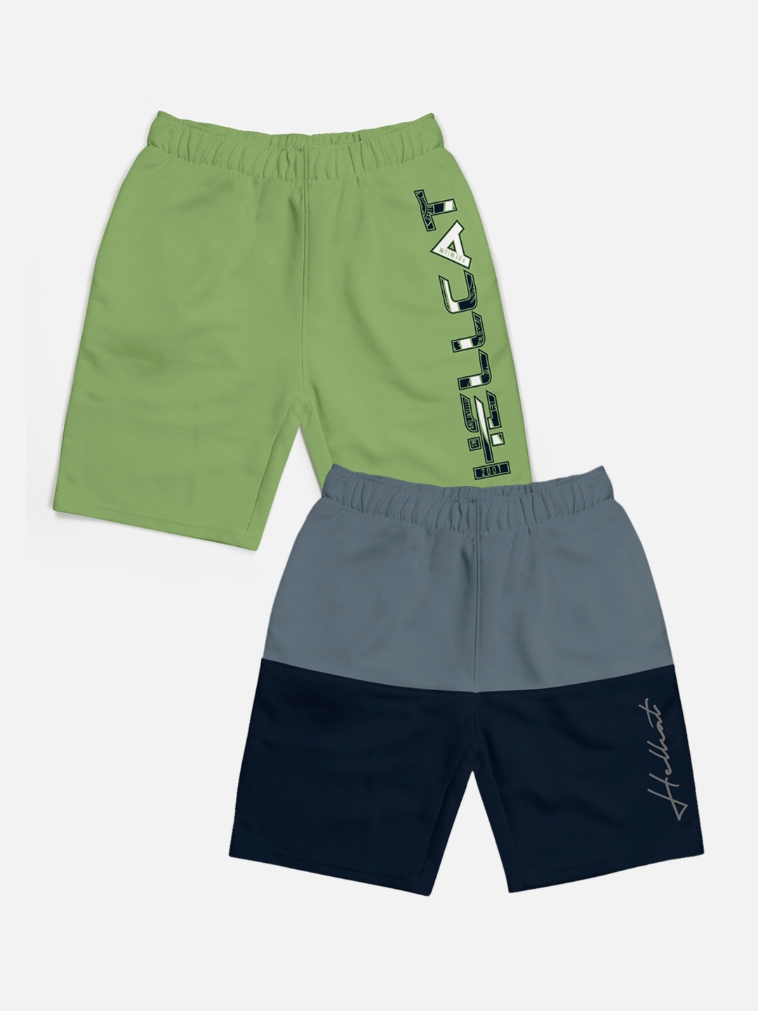 

HELLCAT Boys Pack Of 2 Typography Printed Cotton Shorts, Grey