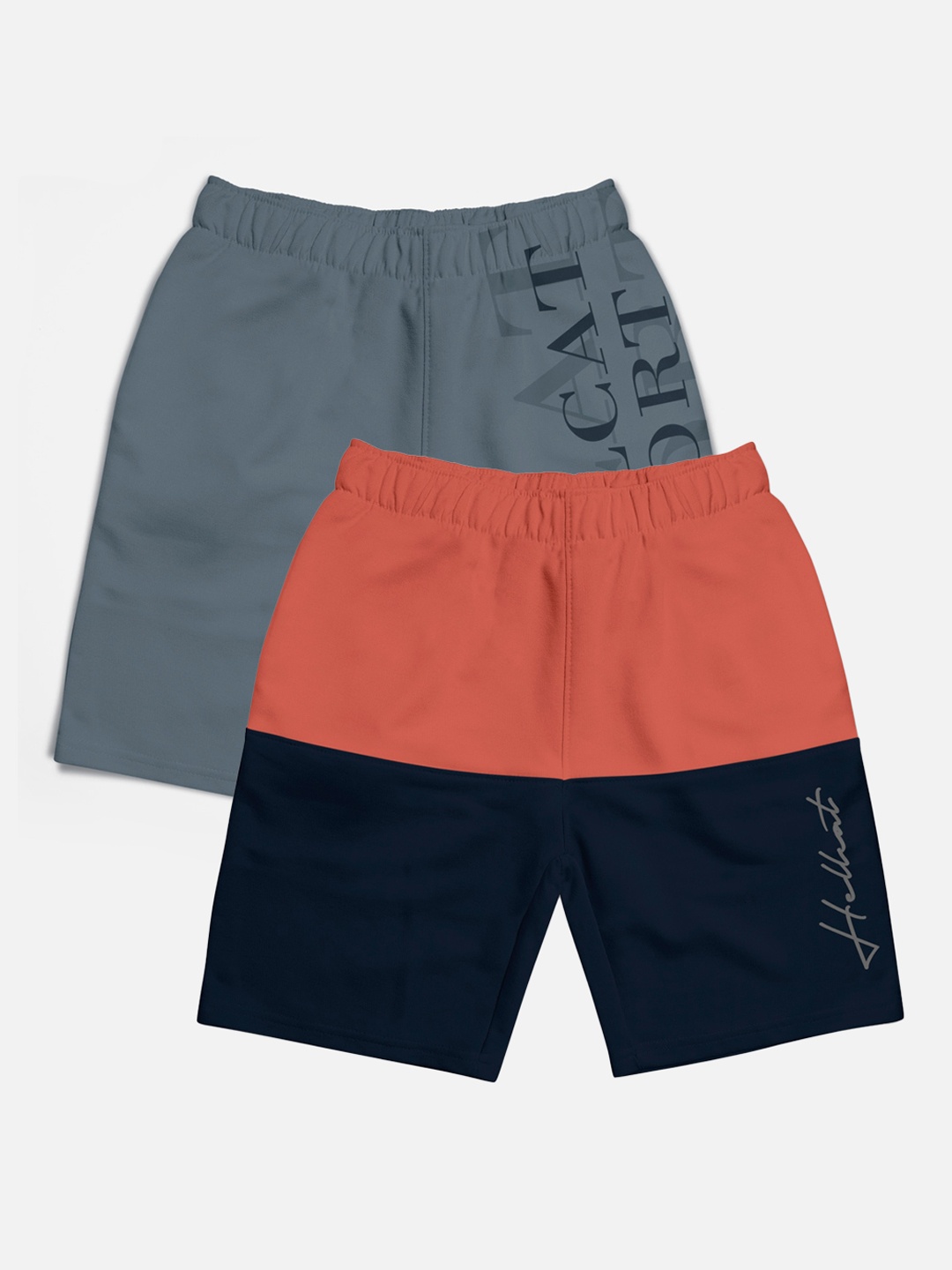 

HELLCAT Boys Pack Of 2 Typography Printed Cotton Shorts, Orange