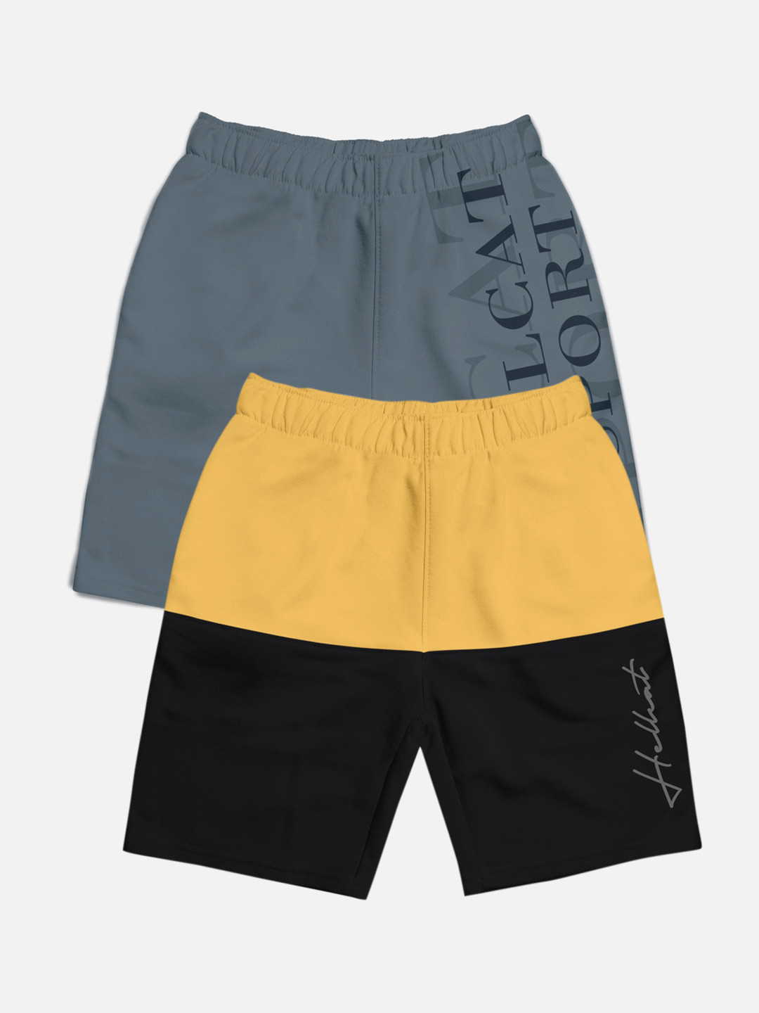 

HELLCAT Boys Pack Of 2 Typography Printed Mid-Rise Cotton Shorts, Yellow