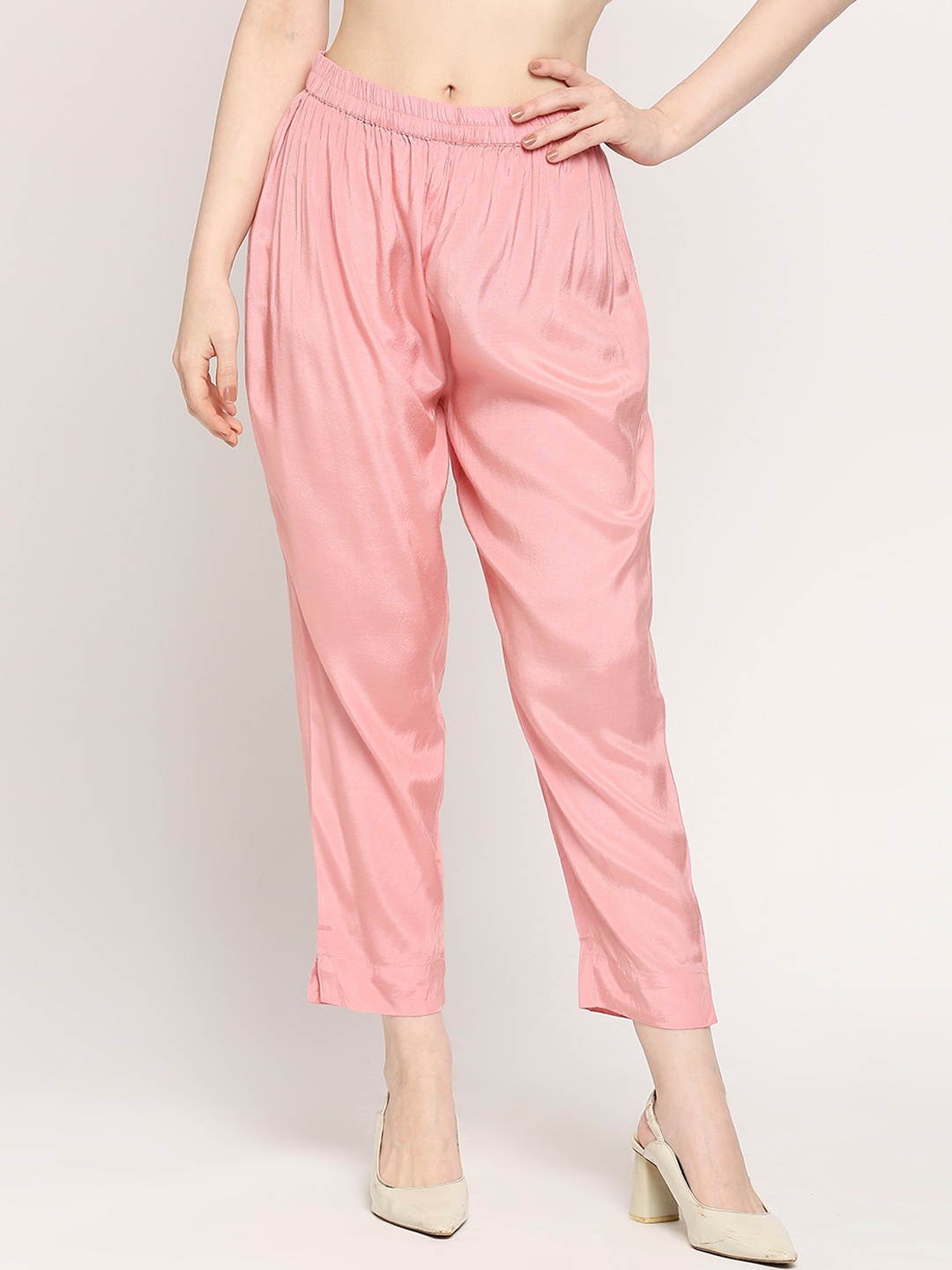 

Cloth Haus India Women Relaxed Sheen Regular Fit Shantoon Trousers, Pink