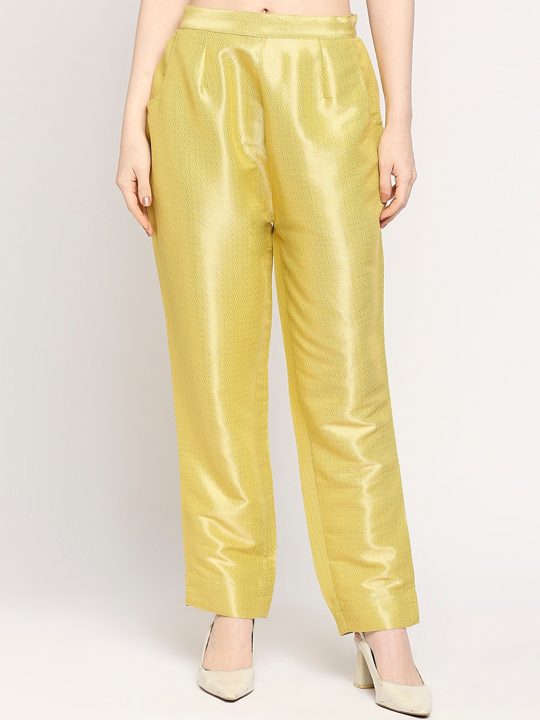 

Cloth Haus India Women Women Relaxed Sheen Regular Fit Brocade Trousers, Lime green