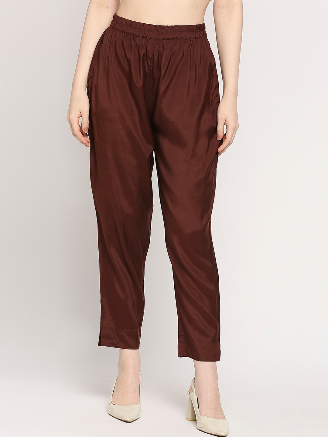 

Cloth Haus India Women Relaxed Sheen Regular Fit Shantoon Trousers, Brown