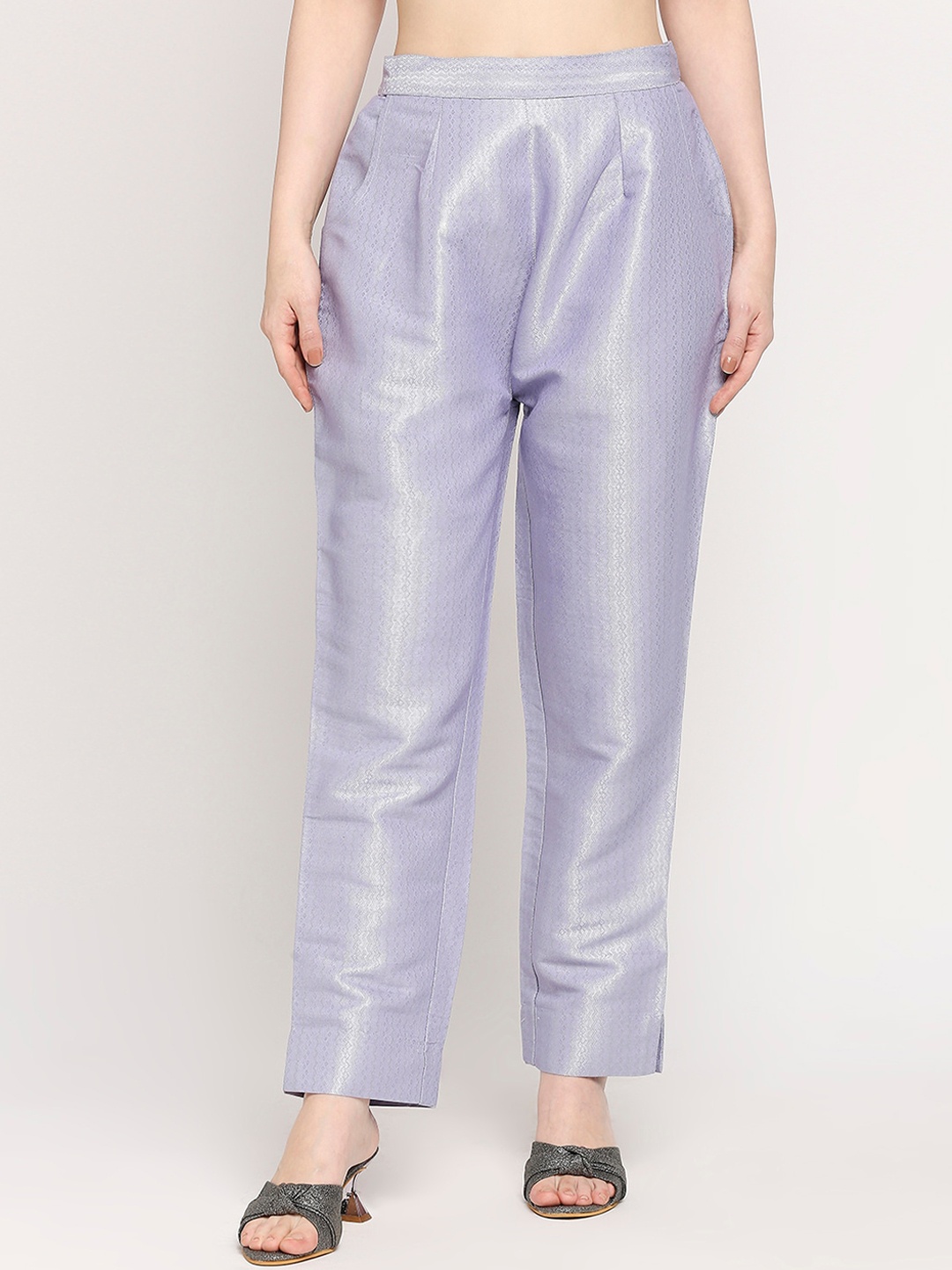 

Cloth Haus India Women Relaxed Brocade Trousers, Lavender