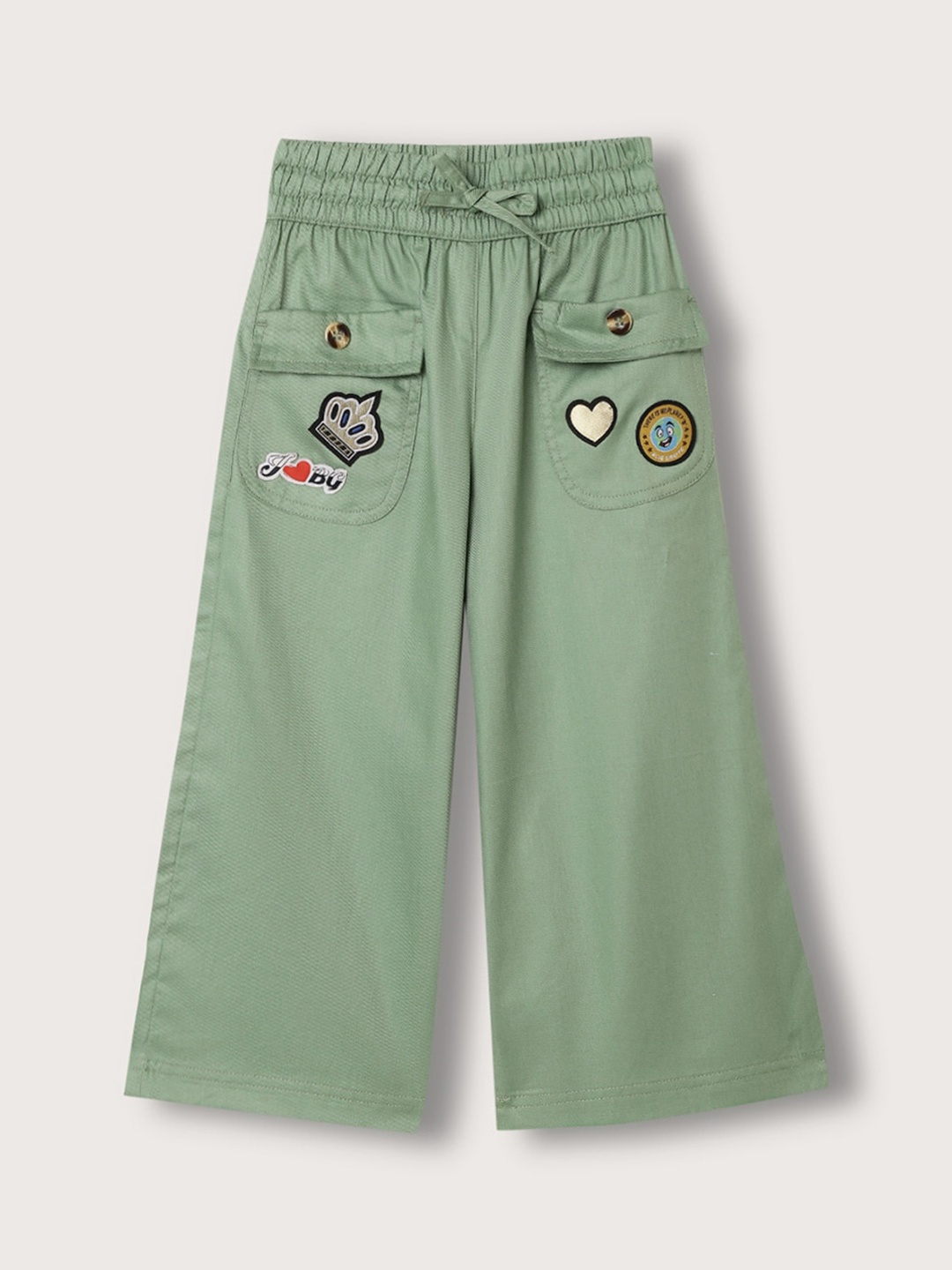 

Blue Giraffe Girls Flared Pure Cotton Culottes Trousers, Olive