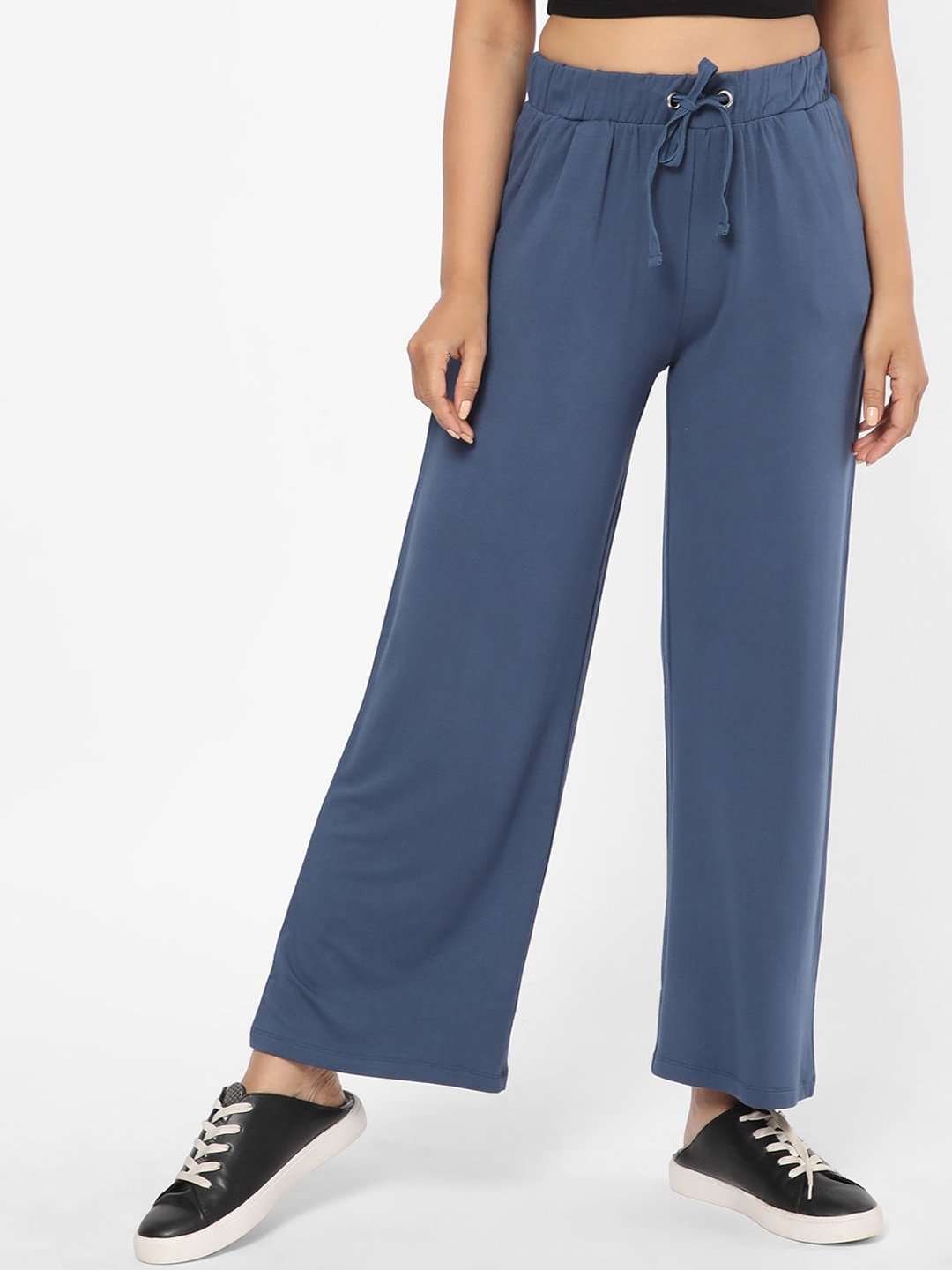 

R&B Women Regular Fit Mid-Rise Parallel Trousers, Blue