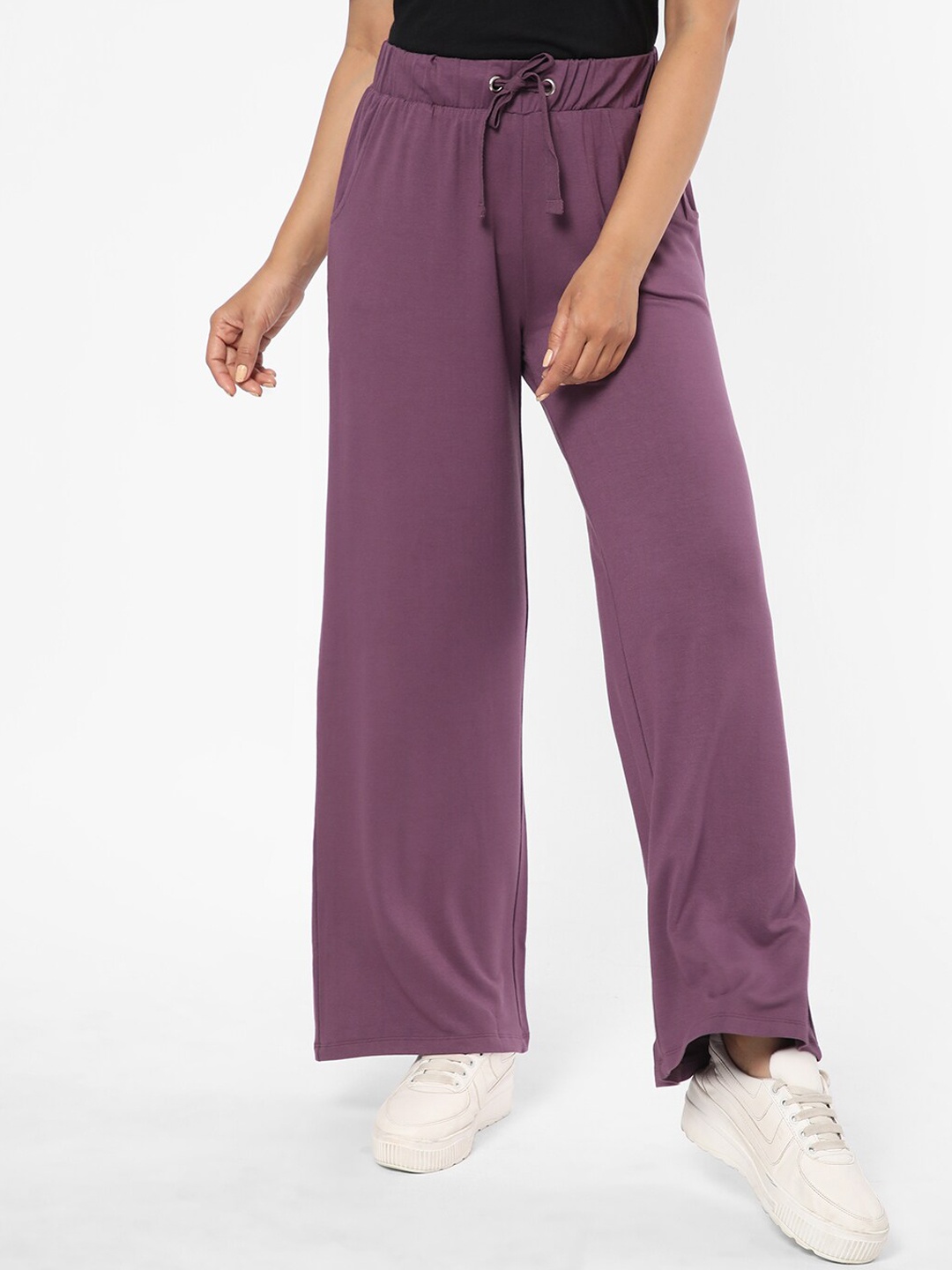 

R&B Women Regular Fit Mid-Rise Parallel Trousers, Purple