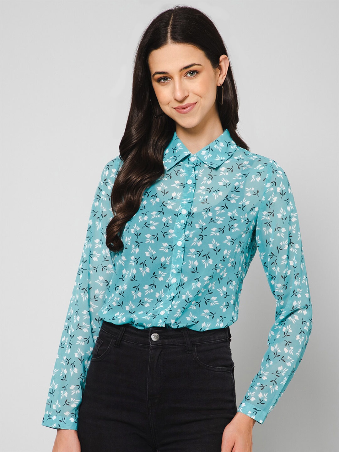 

PURYS Women Floral Printed Regular Fit Casual Shirt, Blue