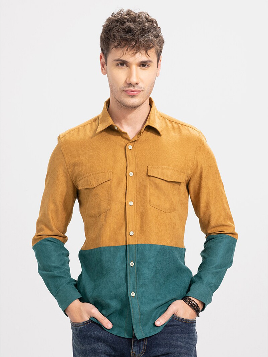 

Snitch Colourblocked Slim Fit Opaque Casual Shirt, Mustard