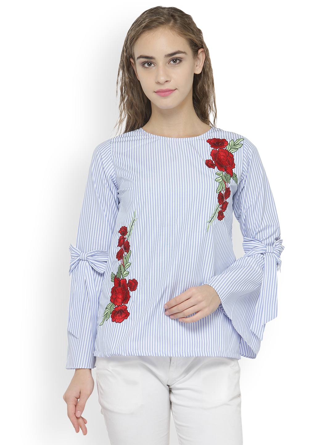

plusS Women Blue Striped Top