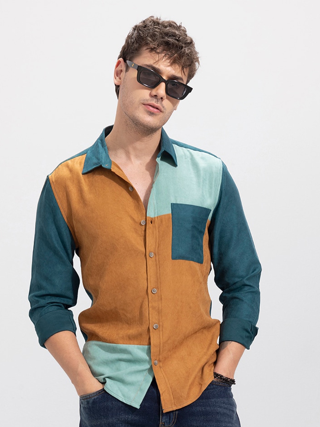

Snitch Men Slim Fit Colourblocked Casual Cotton Shirt, Mustard