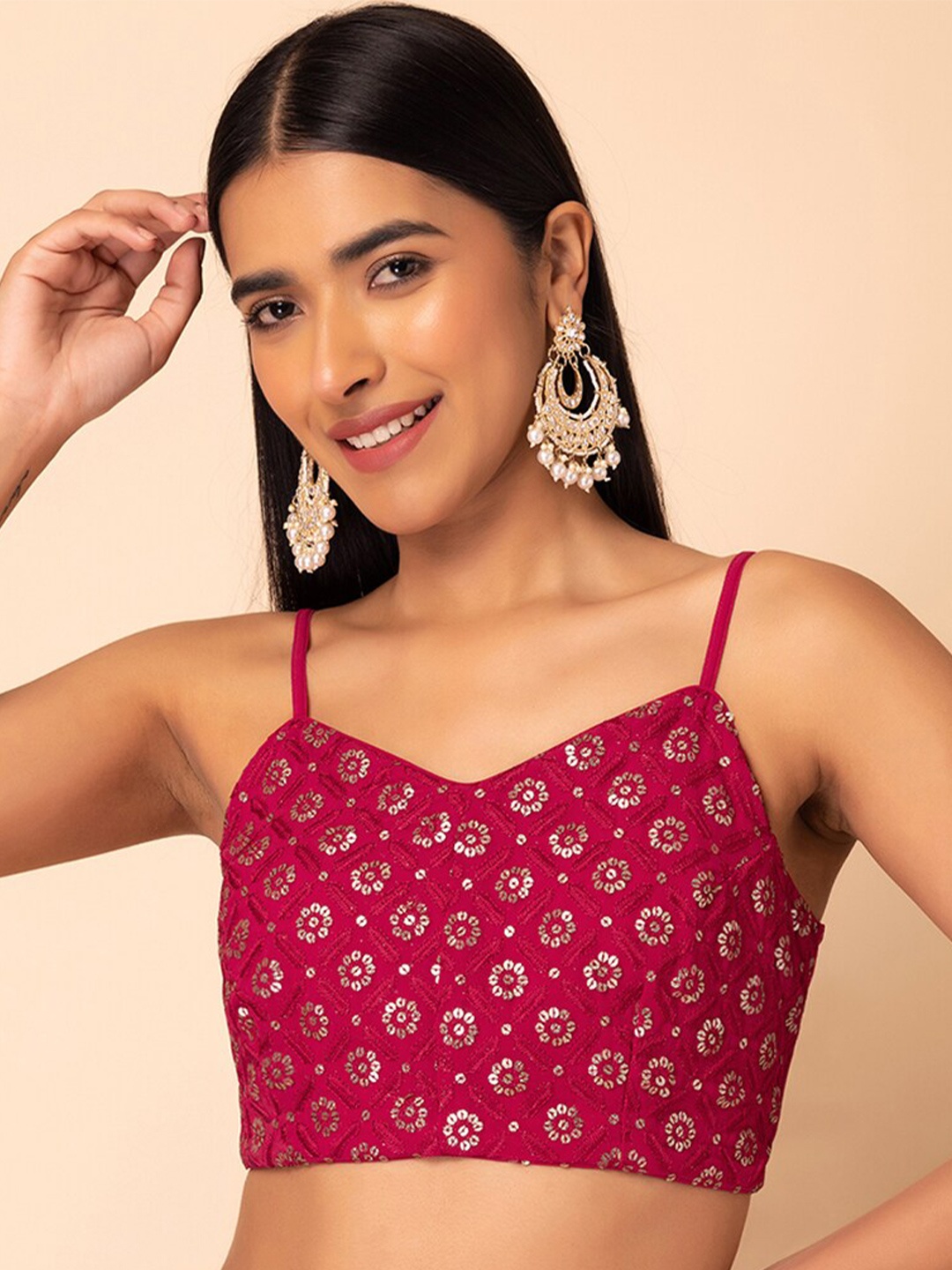 

INDYA Embroidered Bralette Crop Tops, Pink