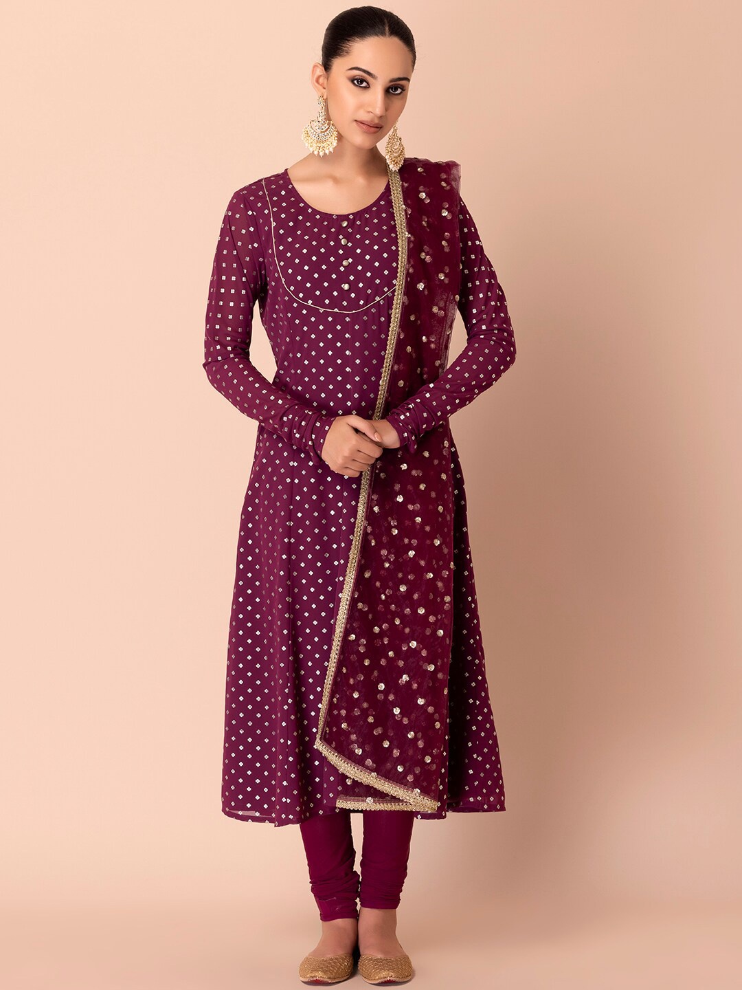 

Rang by Indya Sequined Work Embellished Mesh Dupatta, Maroon