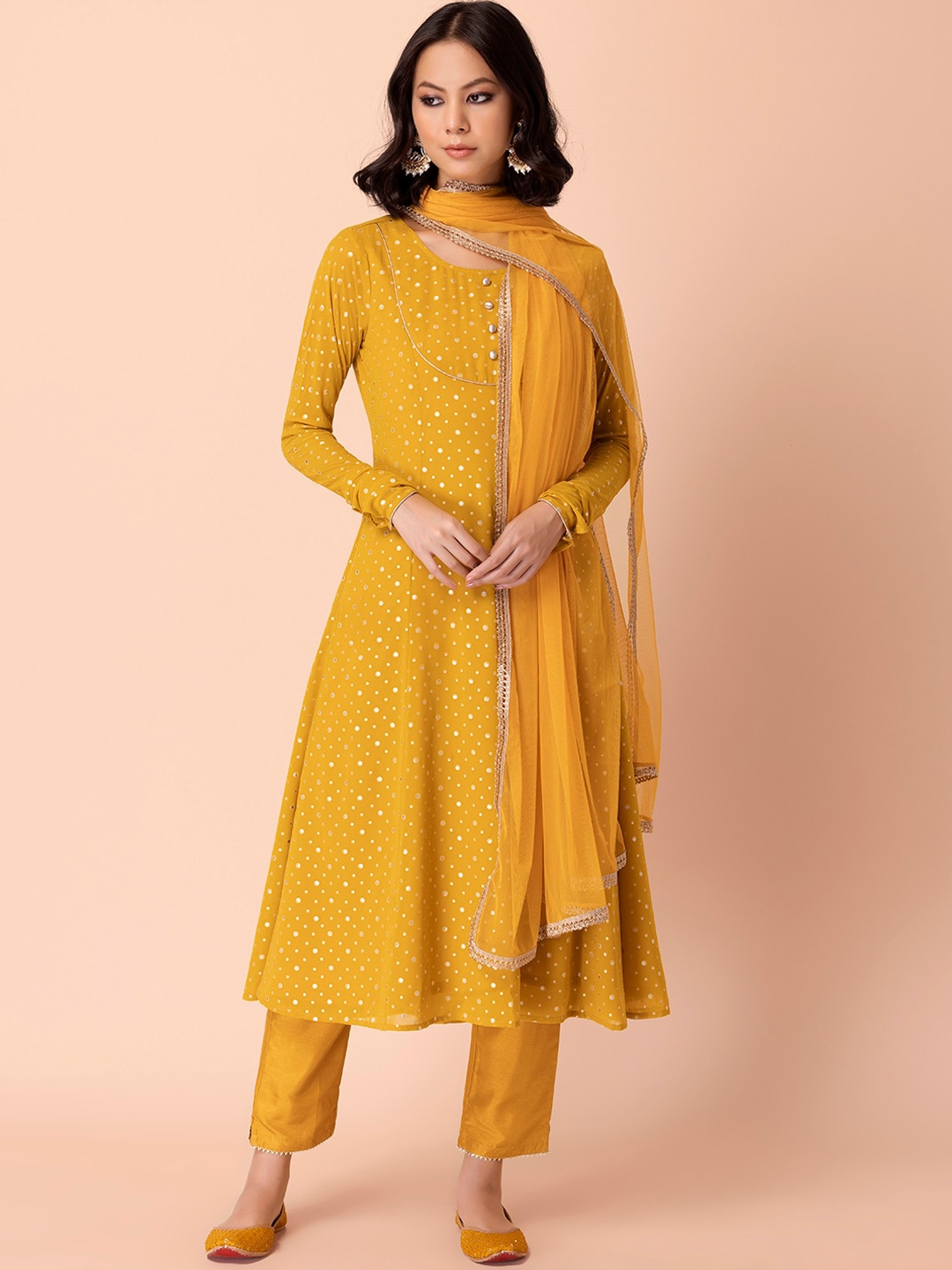 

INDYA Embroidered Anarkali Georgette Kurta, Mustard