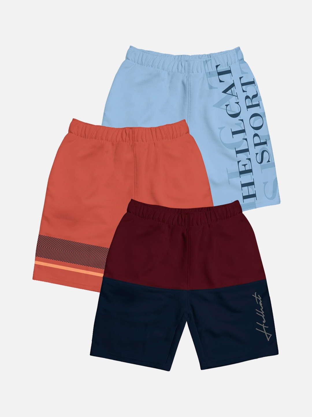 

HELLCAT Boys Pack Of 2 Printed Cotton Shorts, Maroon