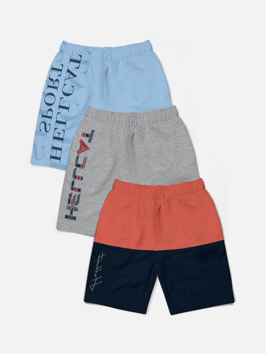 

HELLCAT Boys Pack Of 3 Typography Printed Regular Shorts, Orange