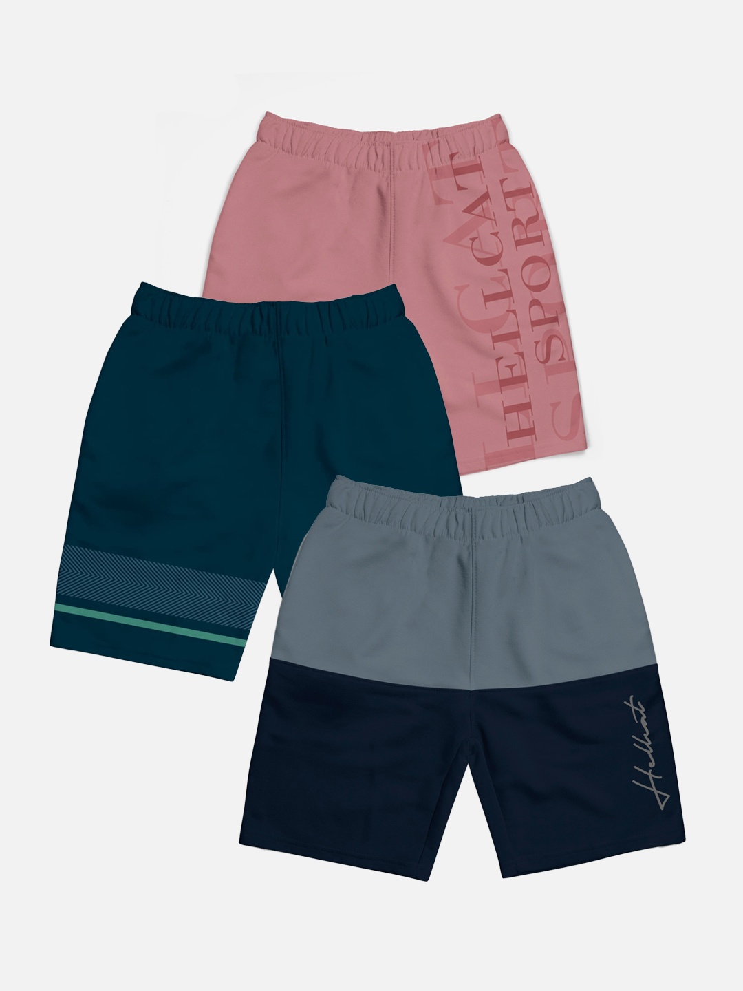 

HELLCAT Boys Pack Of 3 Typography Printed Regular Shorts, Grey