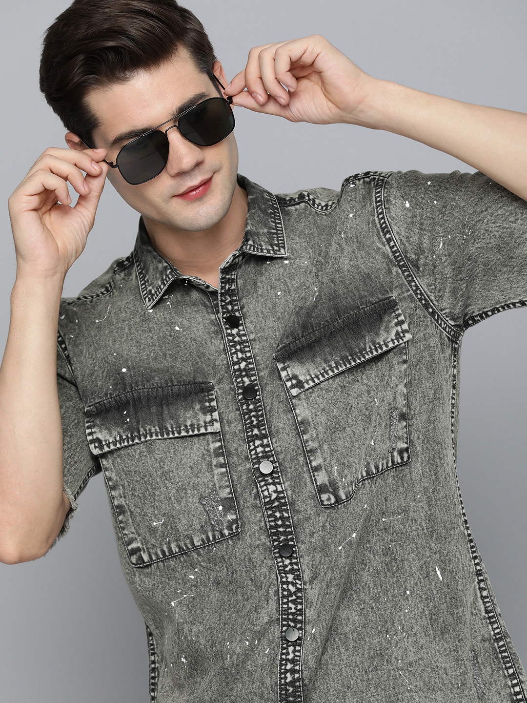 

HERE&NOW Slim Fit Opaque Casual Shirt, Grey