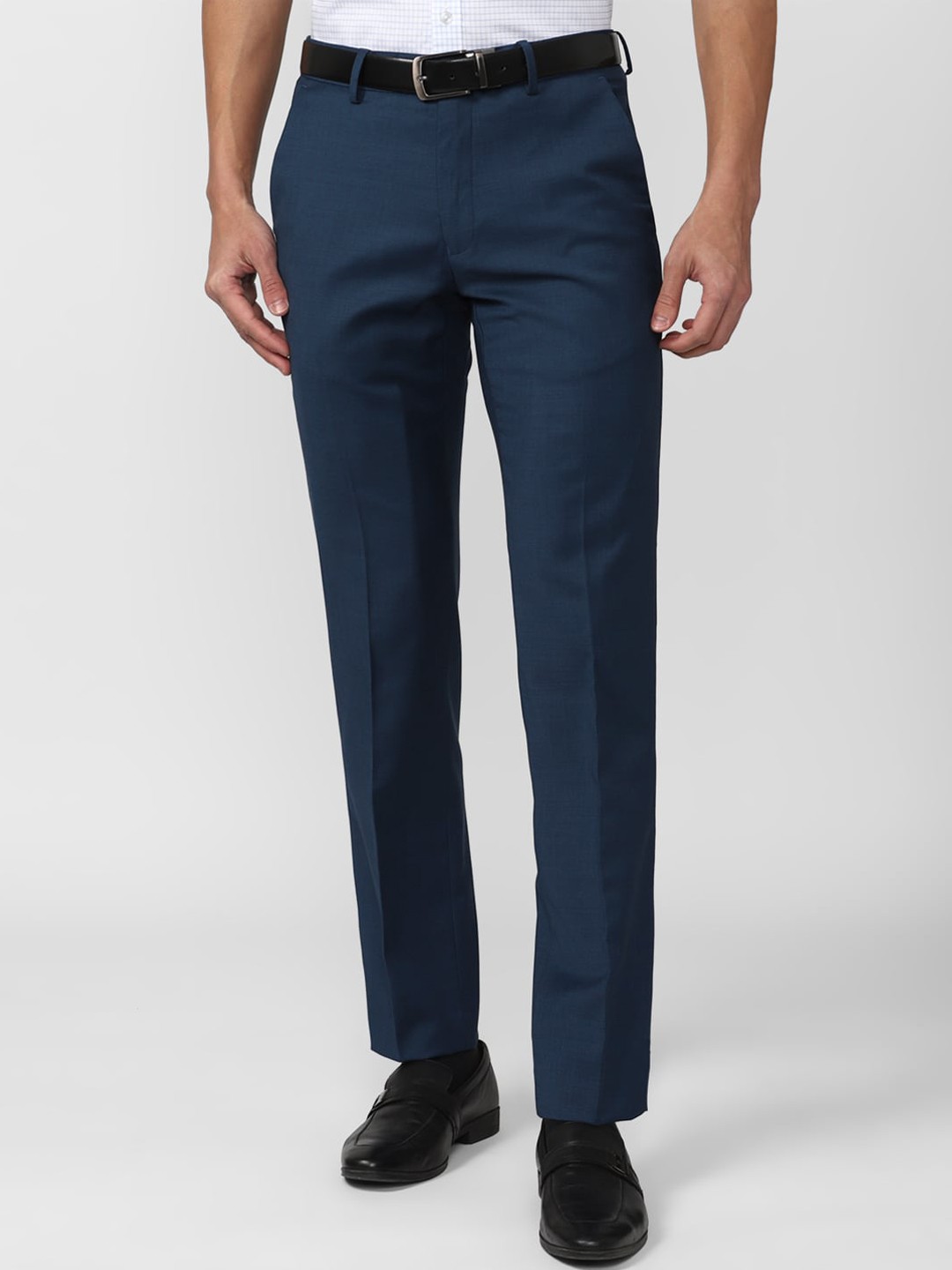 

Van Heusen Men Slim Fit Mid-Rise Formal Trousers, Blue